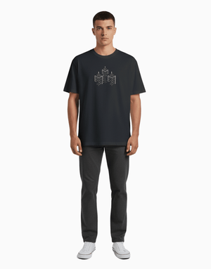 Unisex relaxed fit t-shirt featuring New York Skyline design in sleek minimal style
