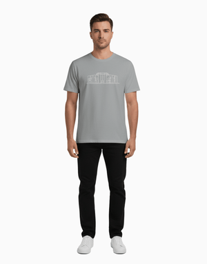 Unisex relaxed fit t-shirt with white Parliament print on black cotton fabric