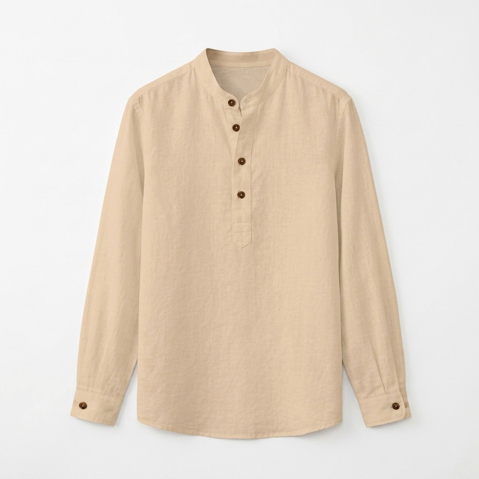 Unisex Beige Mandarin Collar Linen Fatua Shirt In Lounge Store