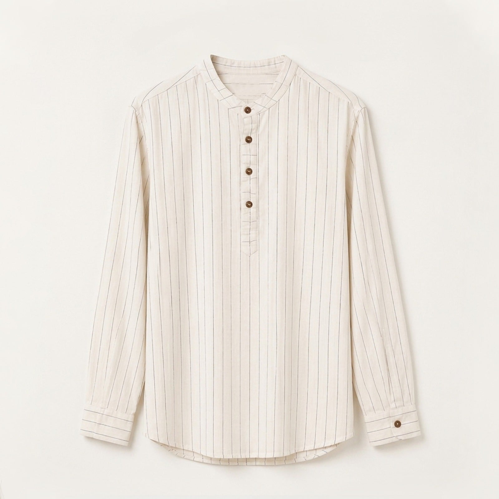 Unisex Beige Striped Mandarin Collar Linen Fatua Shirt In Lounge Store