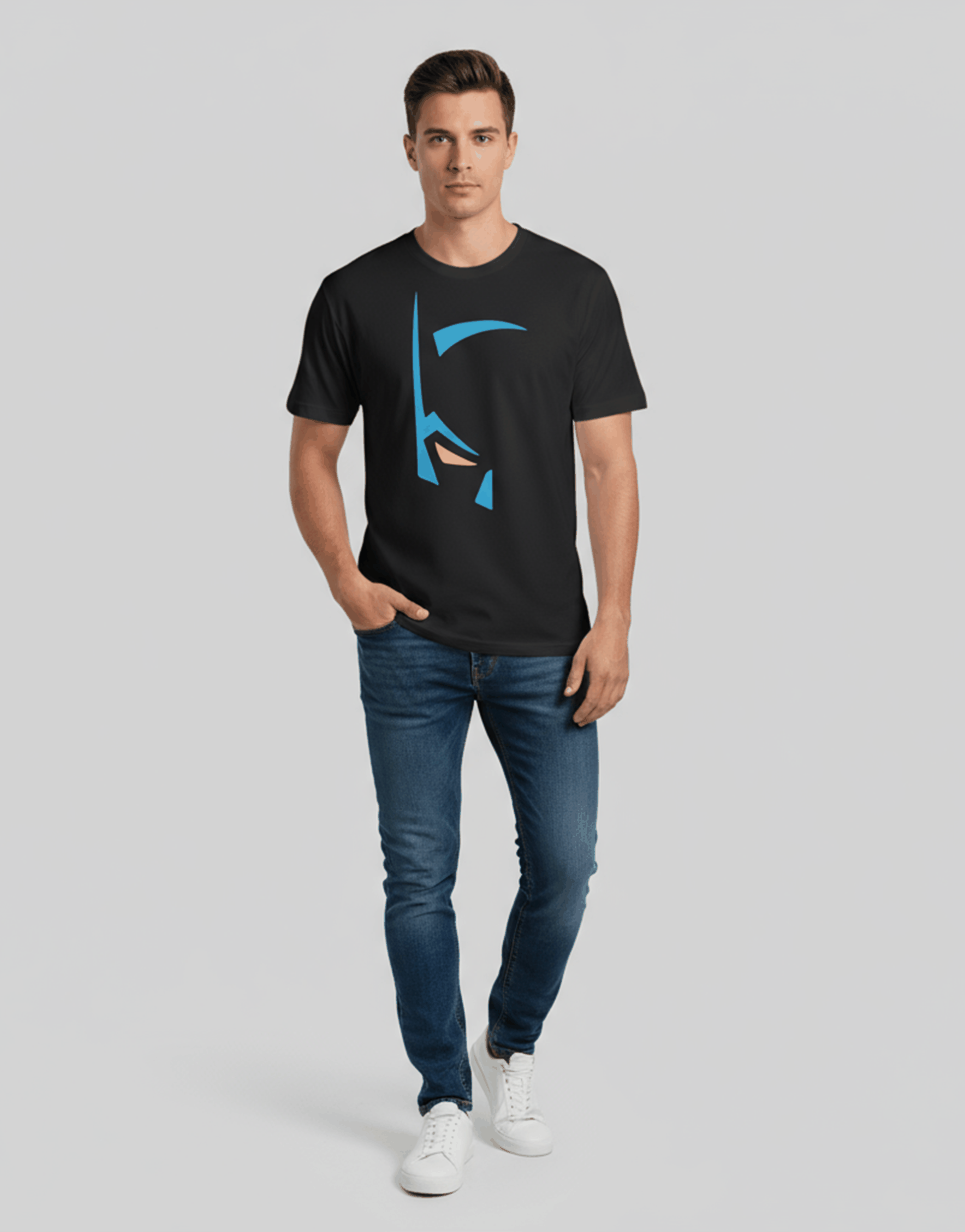 Unisex relaxed fit t-shirt featuring minimalist Batman Dark Knight design on breathable cotton