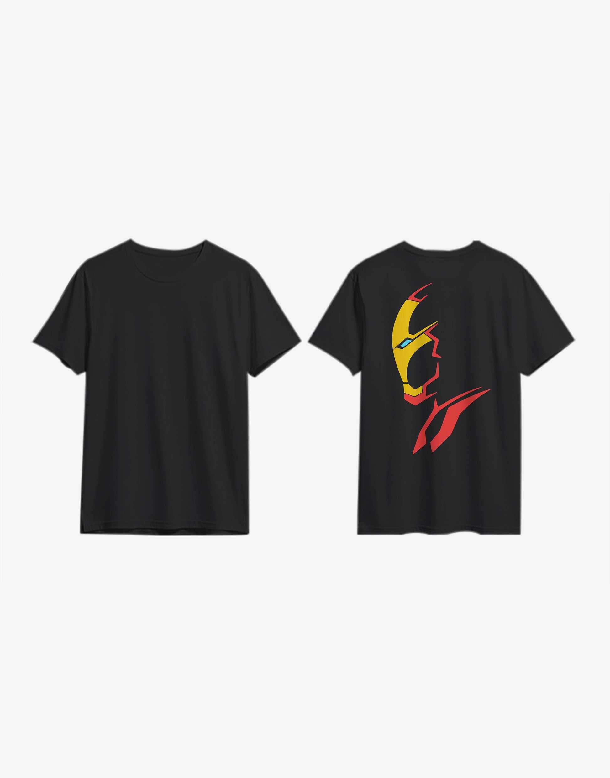 Back view of unisex relaxed fit t-shirt featuring Iron Man inspired design in bold colors