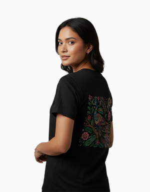 Unisex Relaxed fit t-shirt Royal Peacock Rickshaw Art (back) (ILS 076) In Lounge Store