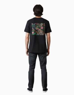 Unisex Relaxed fit t-shirt Royal Peacock Rickshaw Art (back) (ILS 076) In Lounge Store