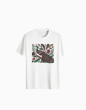 Unisex Relaxed fit t-shirt Royal Peacock Rickshaw Art (front) (ILS 075) In Lounge Store