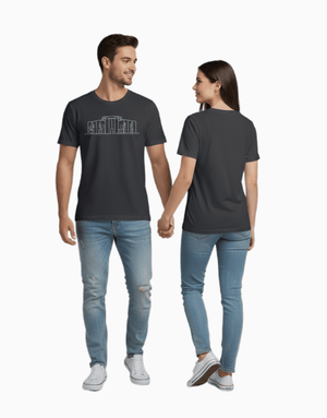Unisex relaxed fit t-shirt with black fabric and white National Parliament graphic design