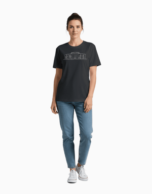 Unisex relaxed fit t-shirt with black fabric and white Parliament print design