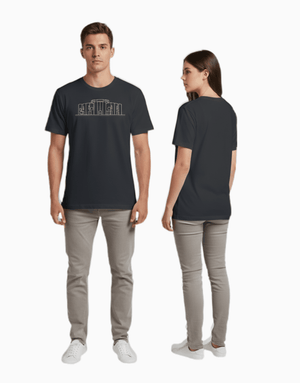 Unisex relaxed fit t-shirt with white National Parliament print on black fabric