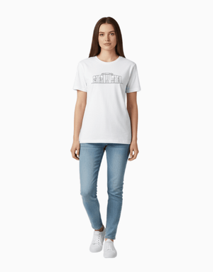 Unisex relaxed fit black t-shirt with white National Parliament graphic design