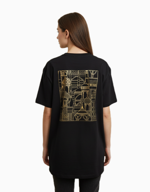 Unisex Relaxed fit t-shirt "Urban Geometry"(golden) (ILS 032) In Lounge Store
