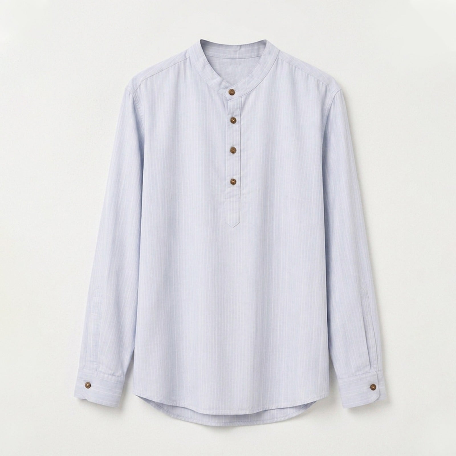 Unisex Sky Blue Striped Mandarin Collar Fatua Shirt In Lounge Store