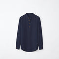 Unisex Navy Blue Mandarin Collar Linen Fatua Shirt In Lounge Store