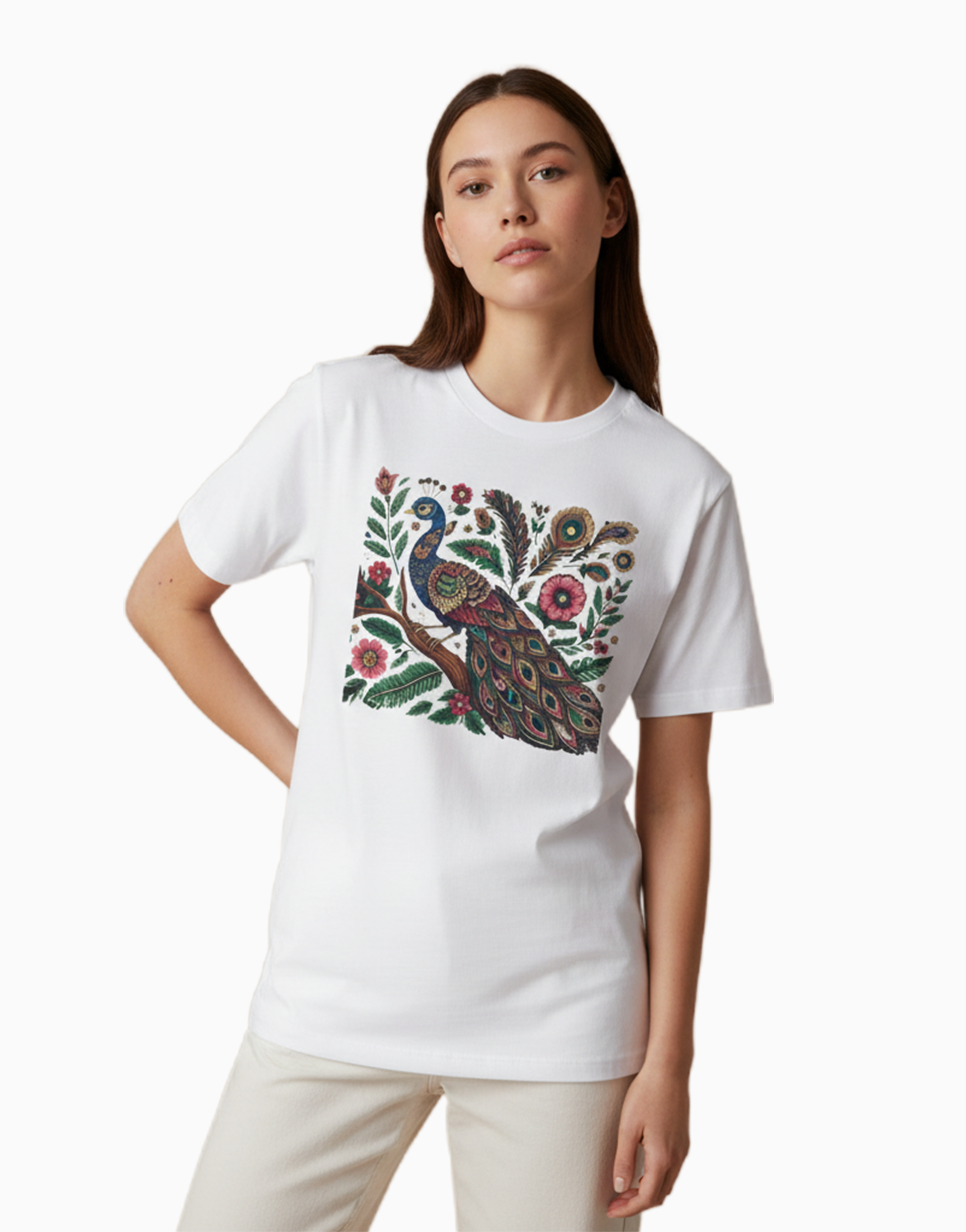 Unisex Relaxed fit t-shirt Royal Peacock Rickshaw Art (front) (ILS 075)