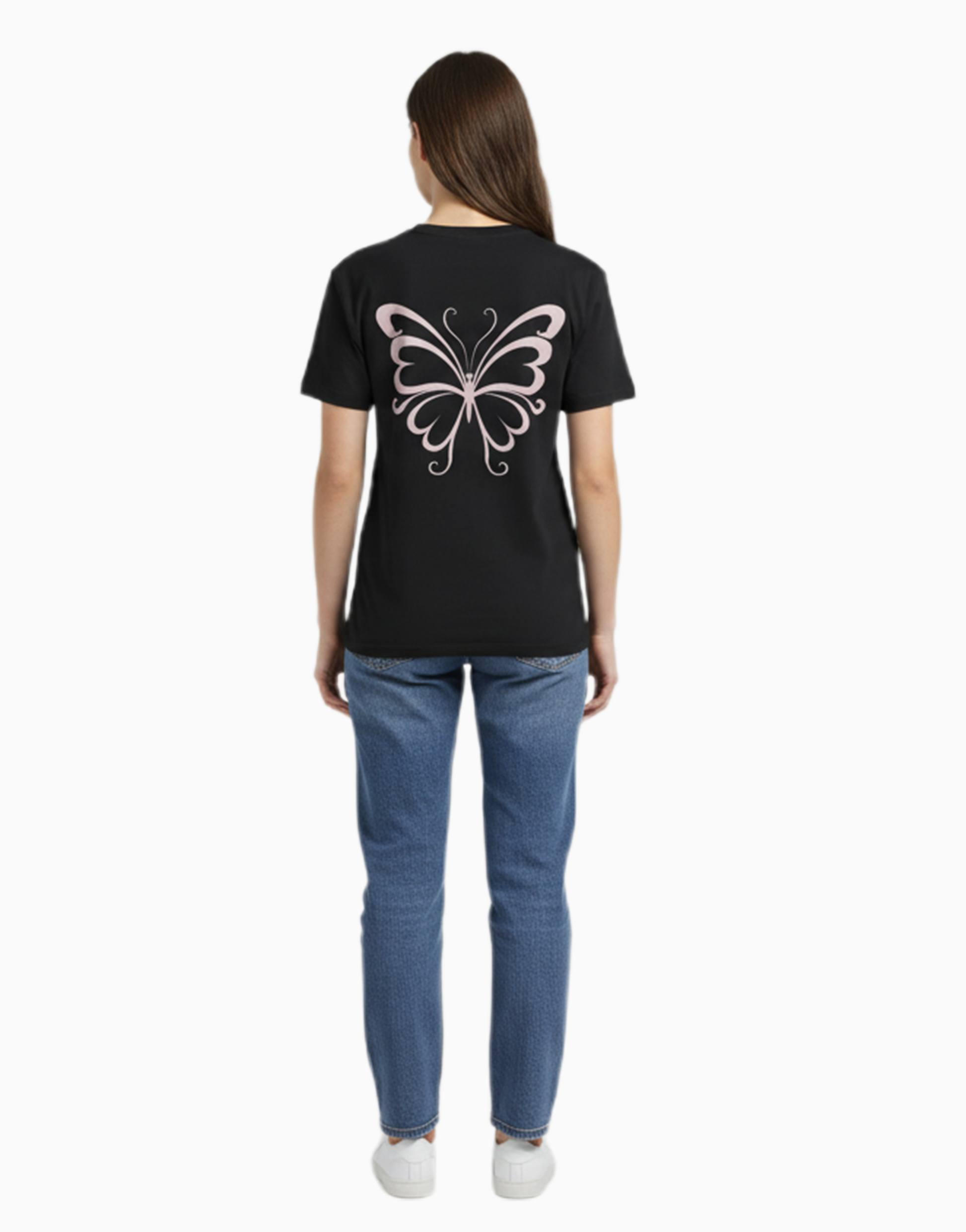 Women's Relaxed fit t-shirt "pink Butterfly" (ILS 067)