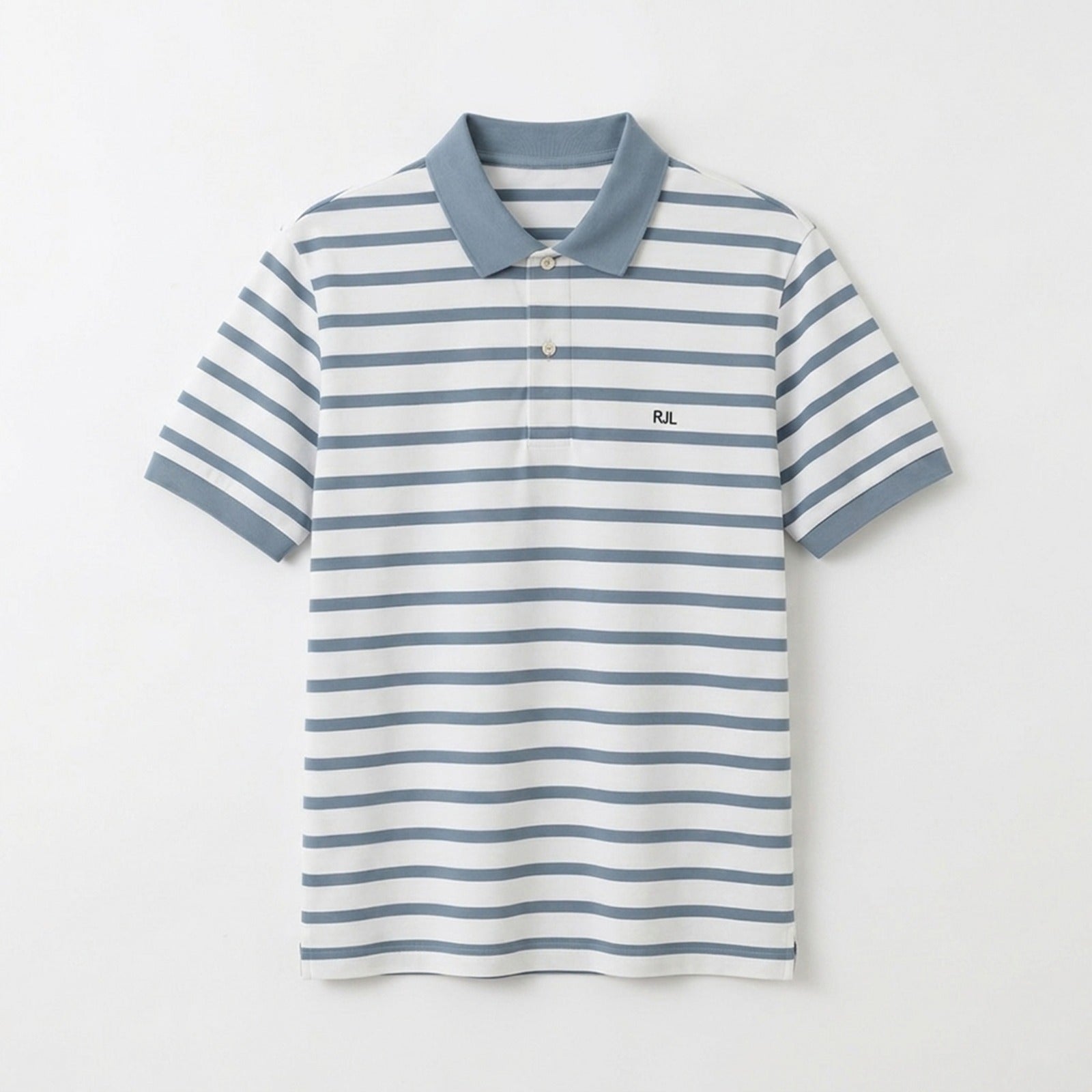 Men_sSkyBlue_WhiteStripedPoloT-Shirt.jpg Men's Sky Blue & White Striped Polo T-Shirt - Image 1